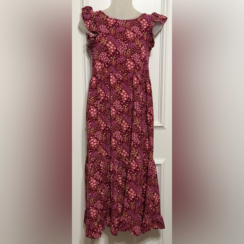 Floral Pink and burgundy girls maxi dress